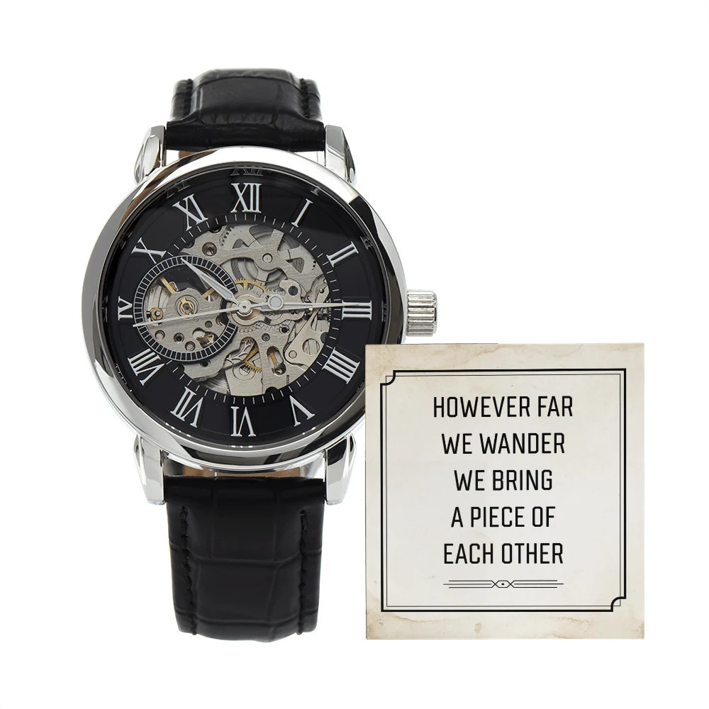 However Far We Wander Men's Openwork Skeleton Automatic Watch Message Card Lux